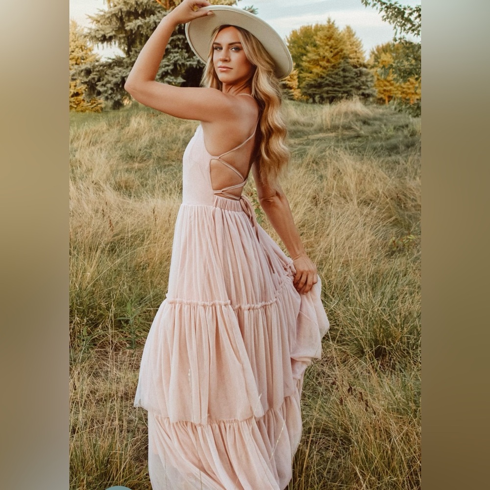 Gorgeous Indie Blue Dress in Soft Pink Tulle
